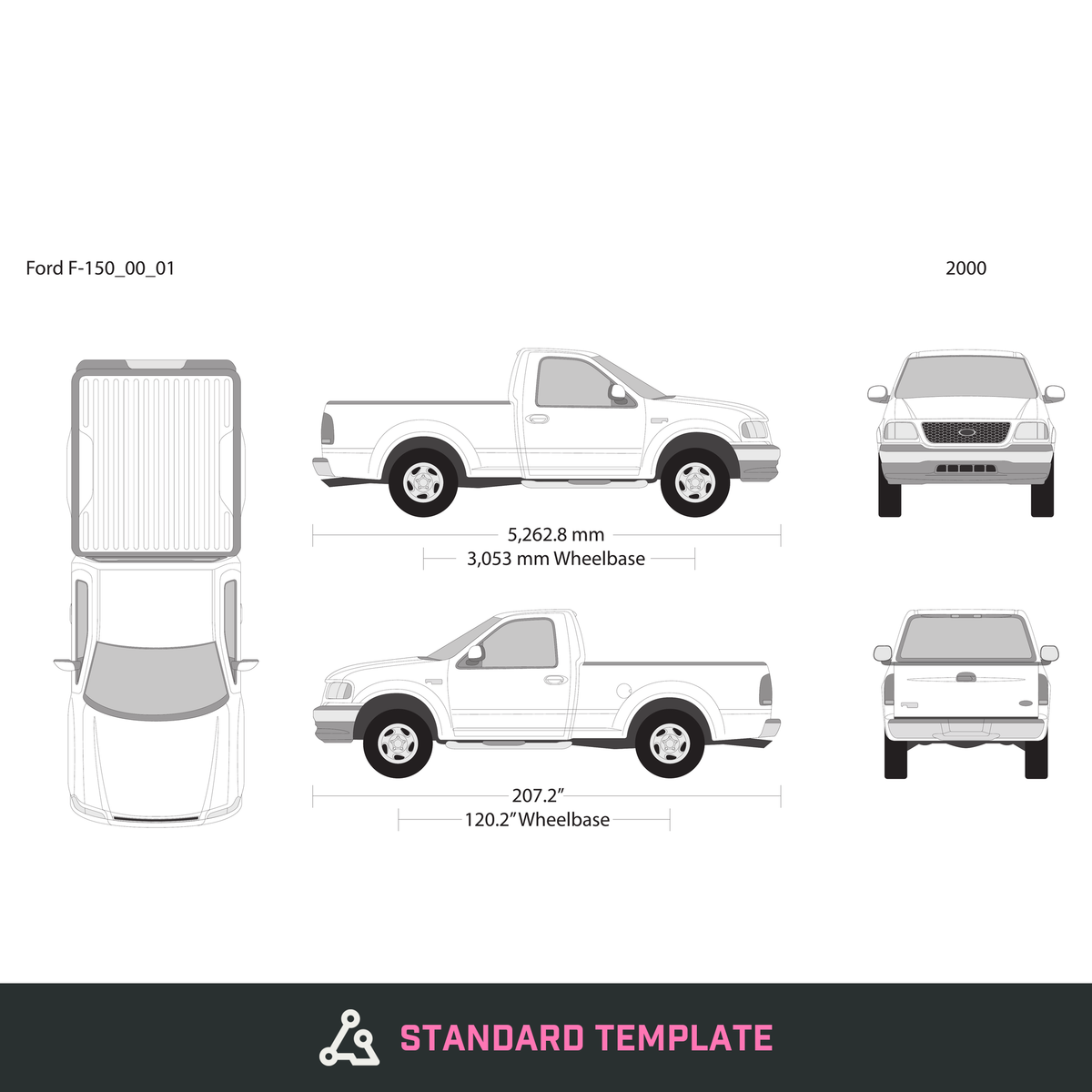 2000 Ford F-150 vector wrap template V01, Design-Ready PDF - GravBase