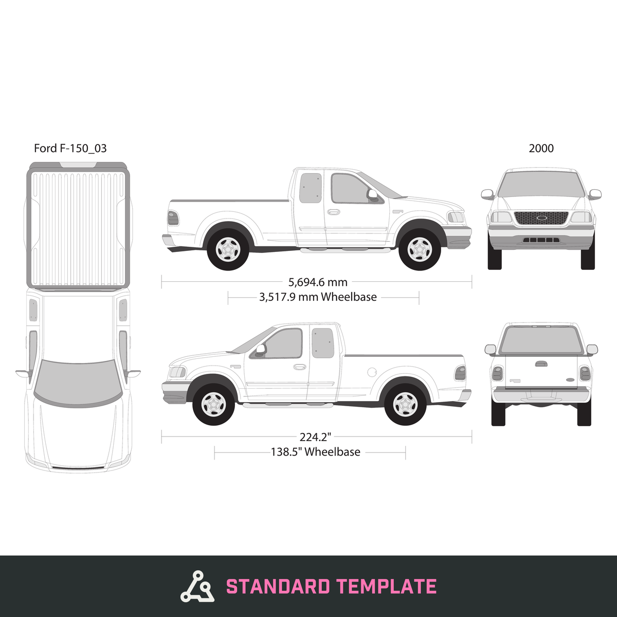 2000 Ford F-150 vector wrap template V03, Design-Ready PDF - GravBase
