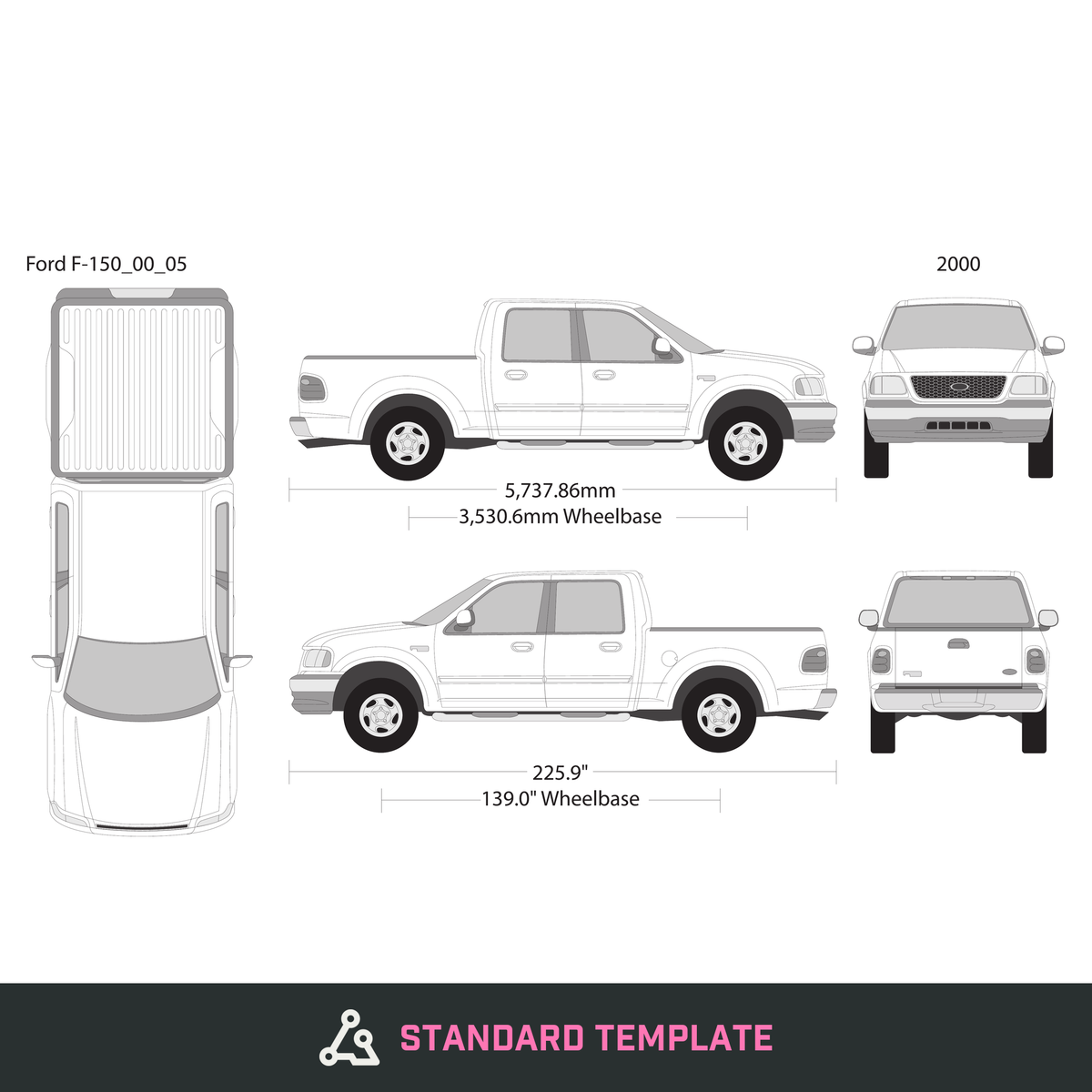 2000 Ford F-150 vector wrap template V05, Design-Ready PDF - GravBase