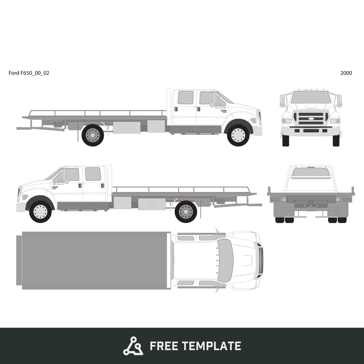 2000 Ford F-650 free vector vehicle wrap template - GravBase