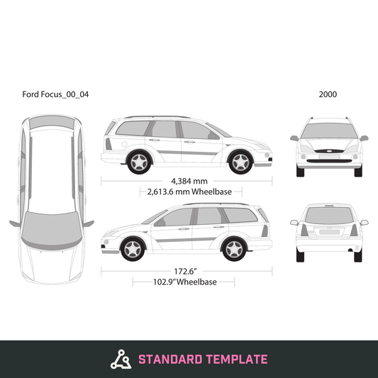 2000 Ford Focus vector wrap template V04, Design-Ready PDF - GravBase