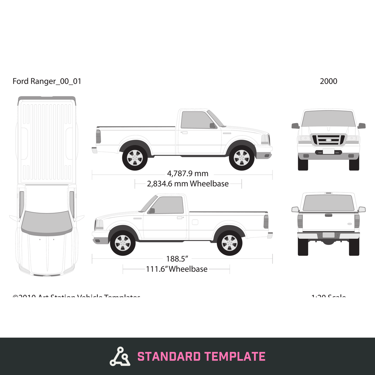 2000 Ford Ranger vector wrap template V01, Design-Ready PDF - GravBase