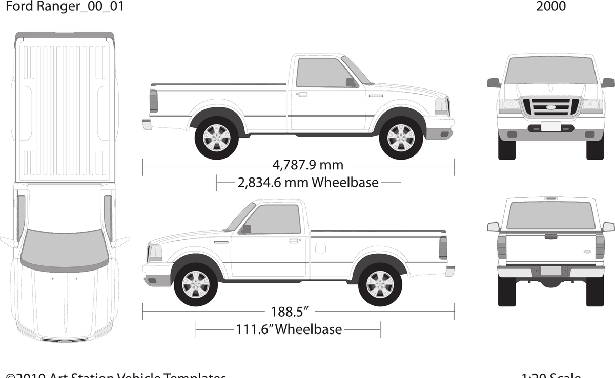2000 Ford Ranger vector wrap template V01, Design-Ready PDF - GravBase
