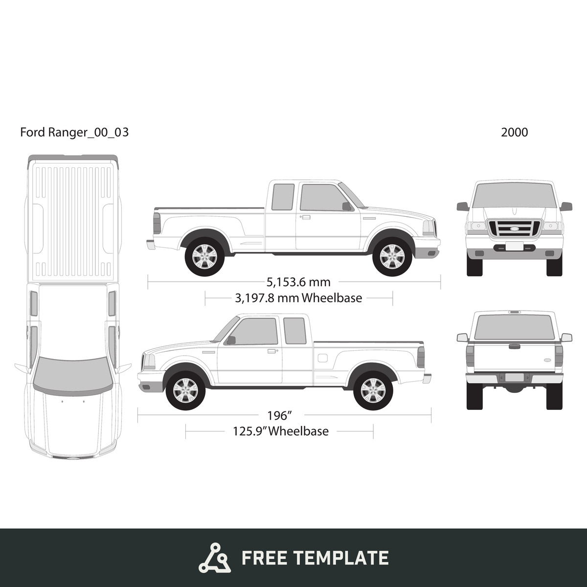 2000 Ford Ranger free vector vehicle wrap template - GravBase