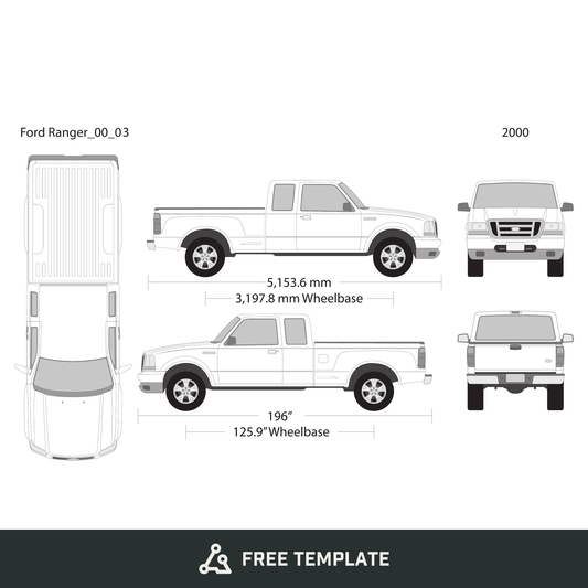 2000 Ford Ranger free vector vehicle wrap template - GravBase
