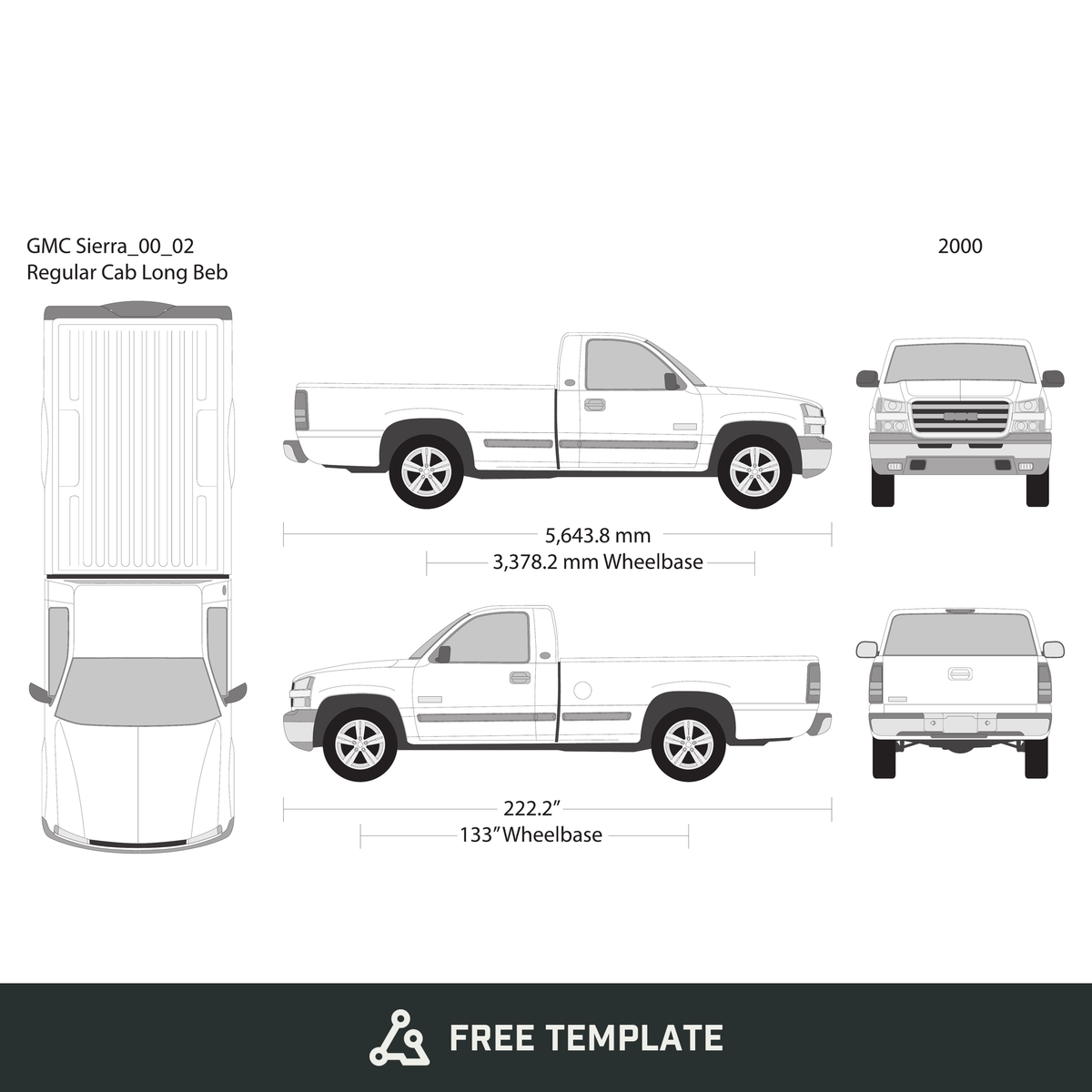 2000 GMC Sierra 1500 free vector vehicle wrap template - GravBase