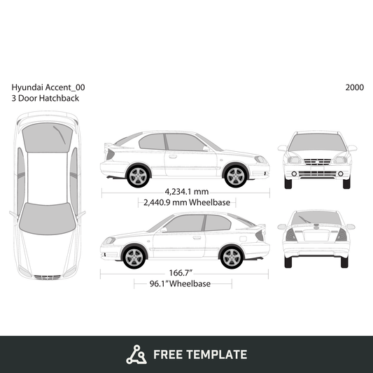2000 Hyundai Accent Hatchback free vector vehicle wrap template - GravBase