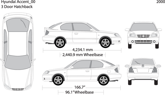 2000 Hyundai Accent Hatchback V00 Vehicle Wrap Template