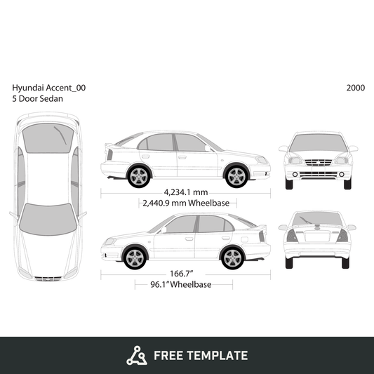 2000 Hyundai Accent Sedan free vector vehicle wrap template - GravBase