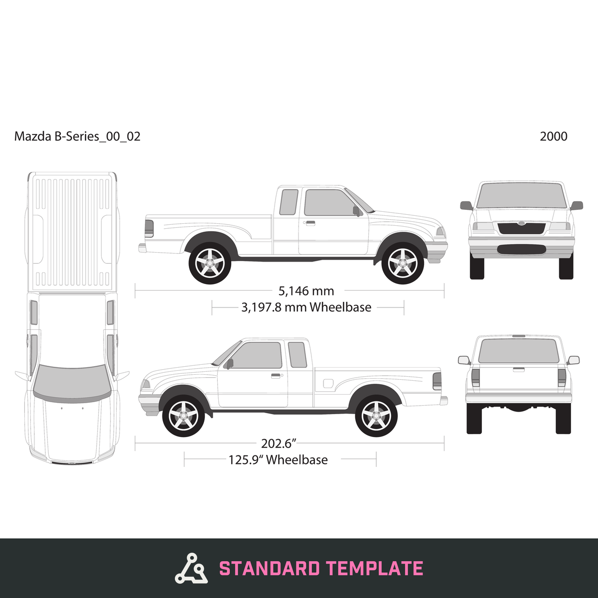 2000 Mazda B-Series vector wrap template V02, Design-Ready PDF - GravBase