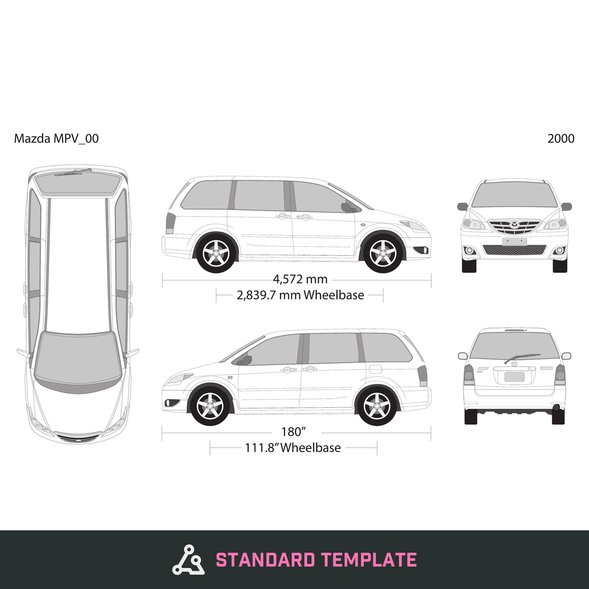 2000 Mazda MPV vector wrap template, Design-Ready PDF - GravBase