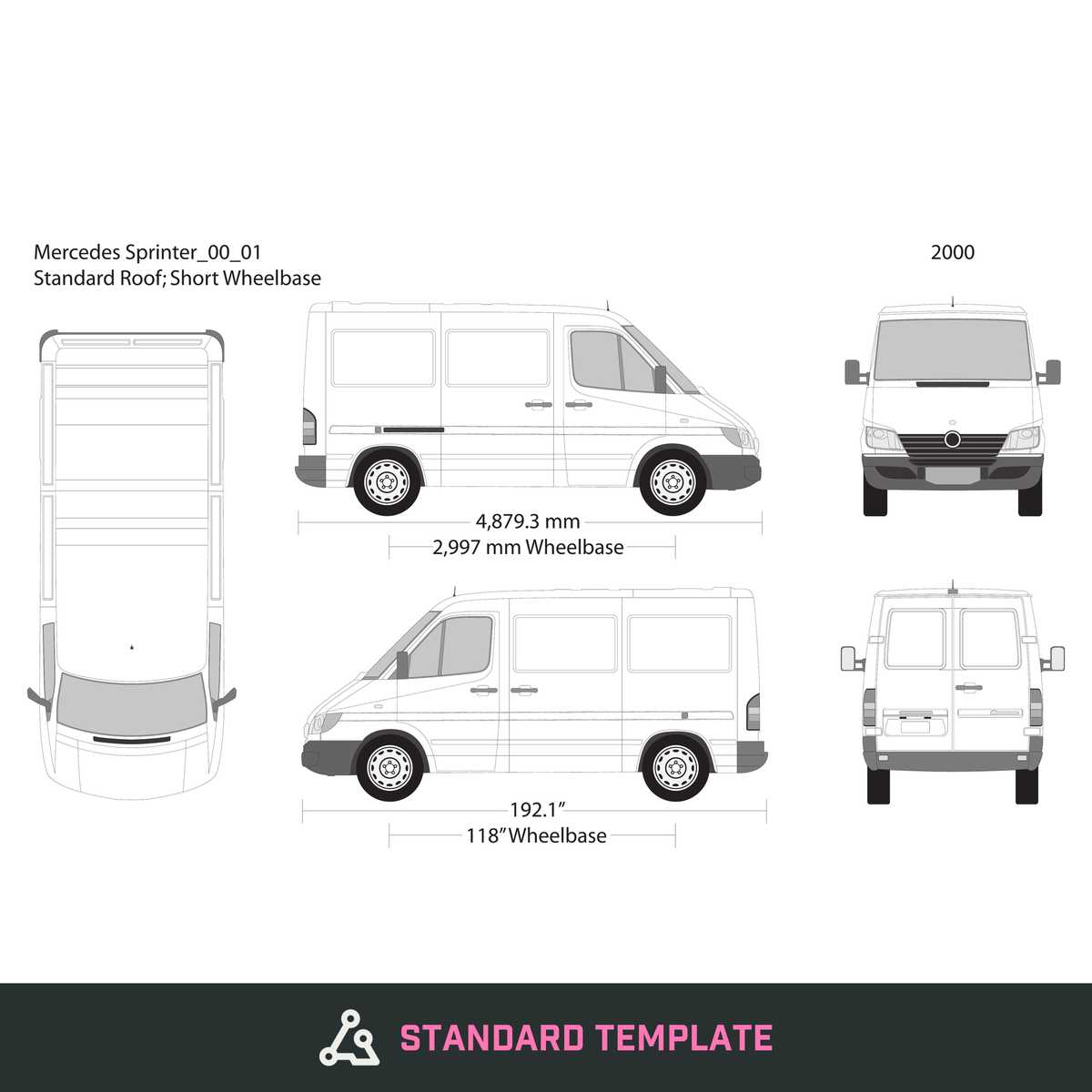 2000 Mercedes Sprinter vector wrap template V01, Design-Ready PDF - GravBase