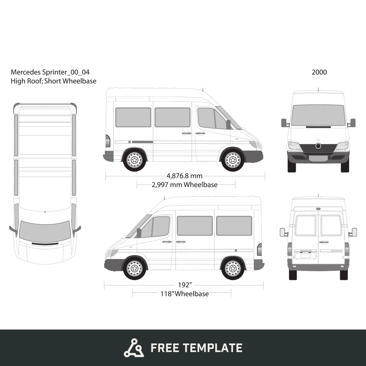 2000 Mercedes Sprinter free vector vehicle wrap template - GravBase