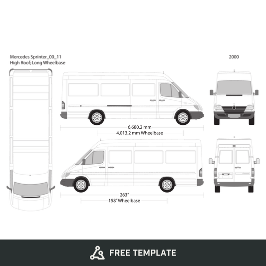 2000 Mercedes Sprinter free vector vehicle wrap template - GravBase