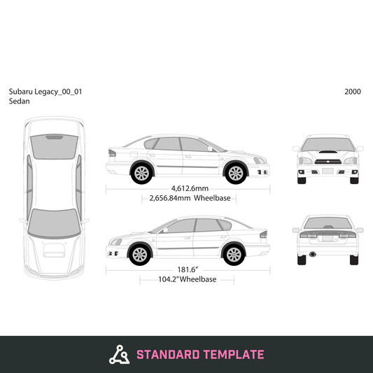 2000 Subaru Legacy vector wrap template, Design-Ready PDF - GravBase