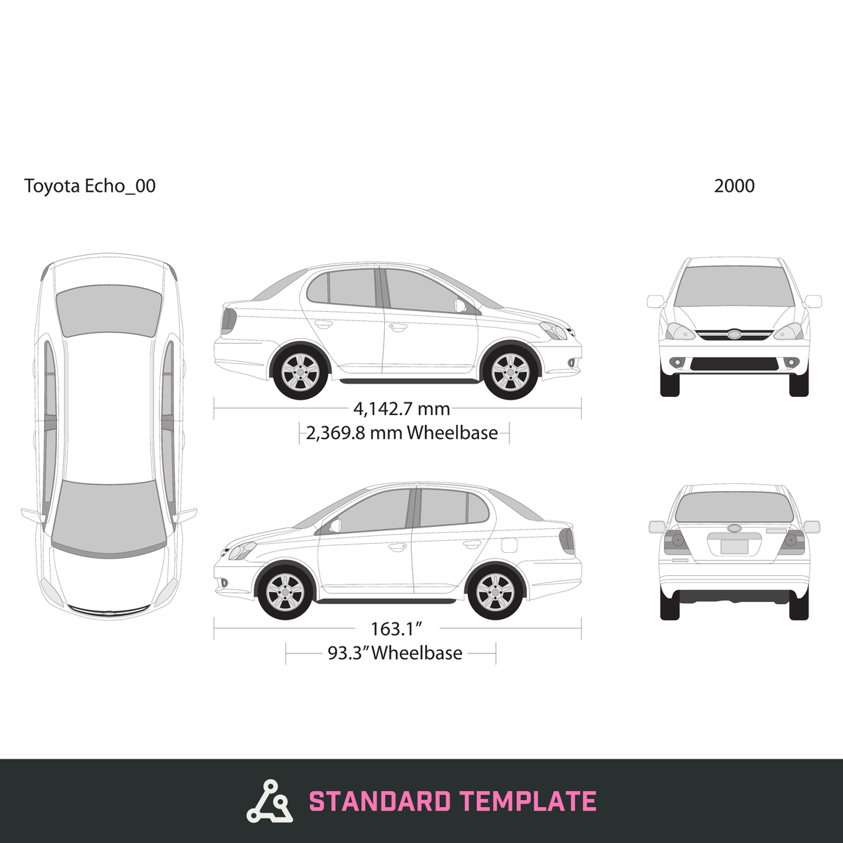 2000 Toyota Echo vector wrap template, Design-Ready PDF - GravBase