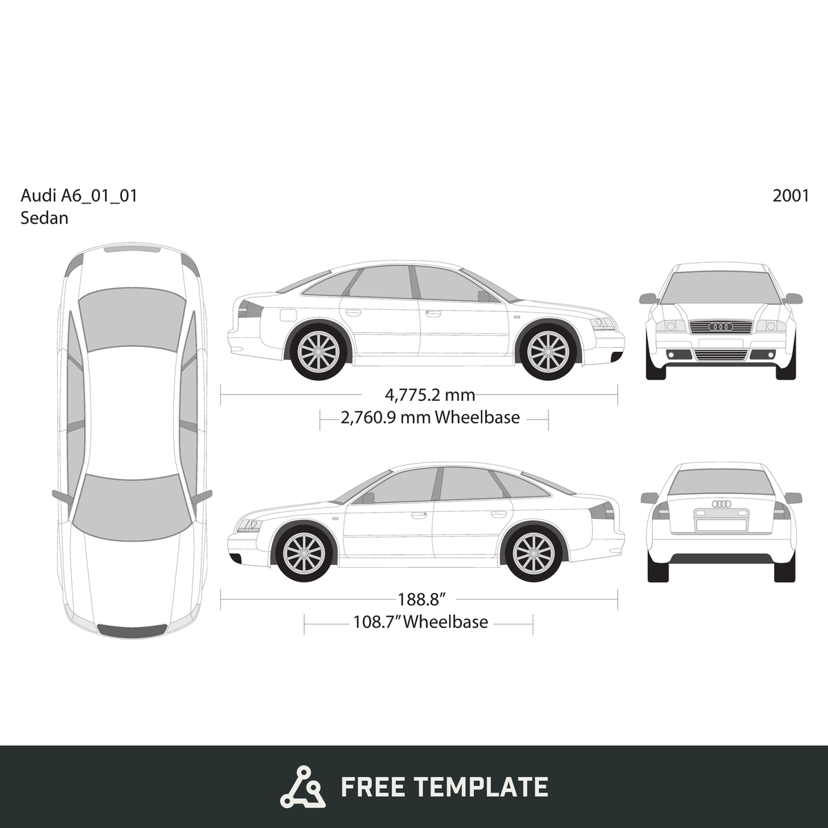 2001 Audi A6 free vector vehicle wrap template - GravBase