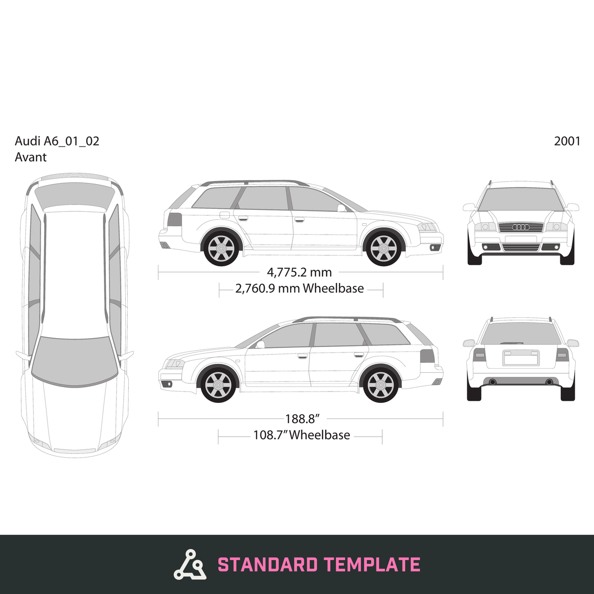 2001 Audi A6 vector wrap template V02, Design-Ready PDF - GravBase