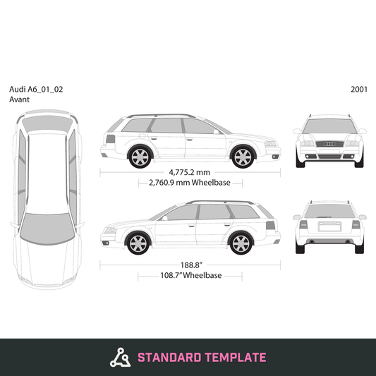 2001 Audi A6 vector wrap template V02, Design-Ready PDF - GravBase