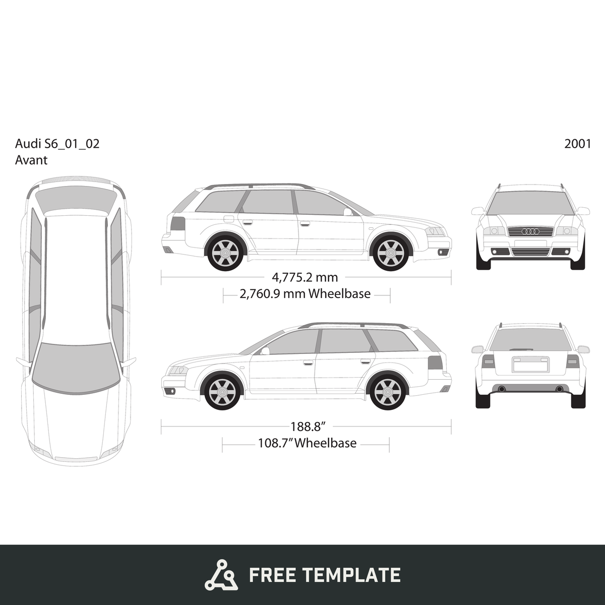 2001 Audi S6 free vector vehicle wrap template - GravBase
