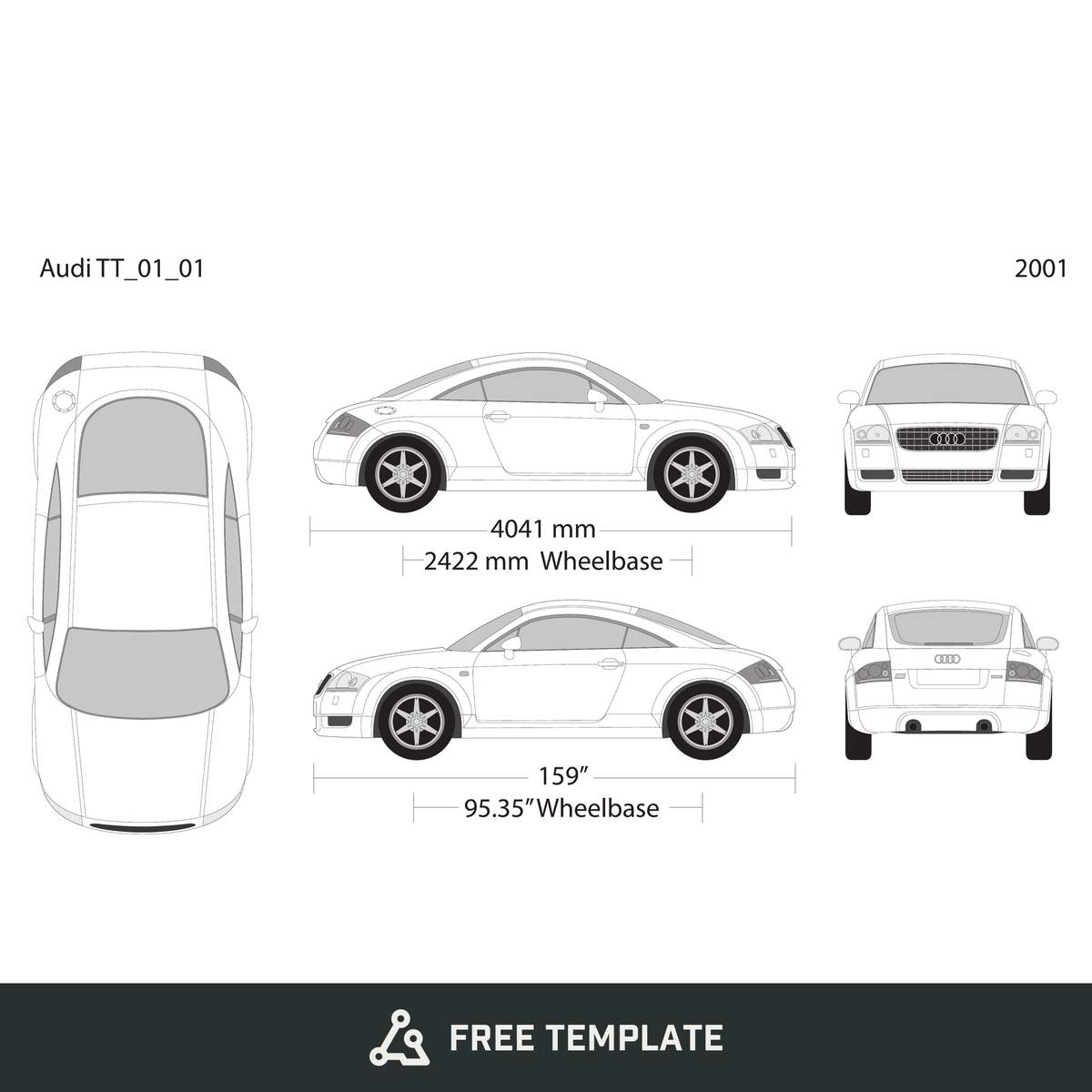 2001 Audi TT free vector vehicle wrap template - GravBase