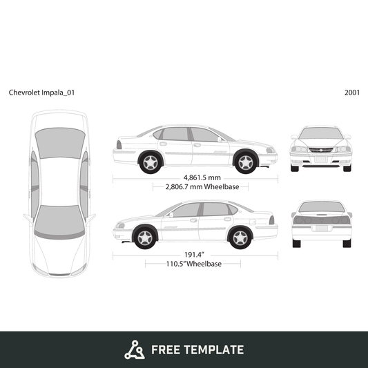 2001 Chevy Impala free vector vehicle wrap template - GravBase