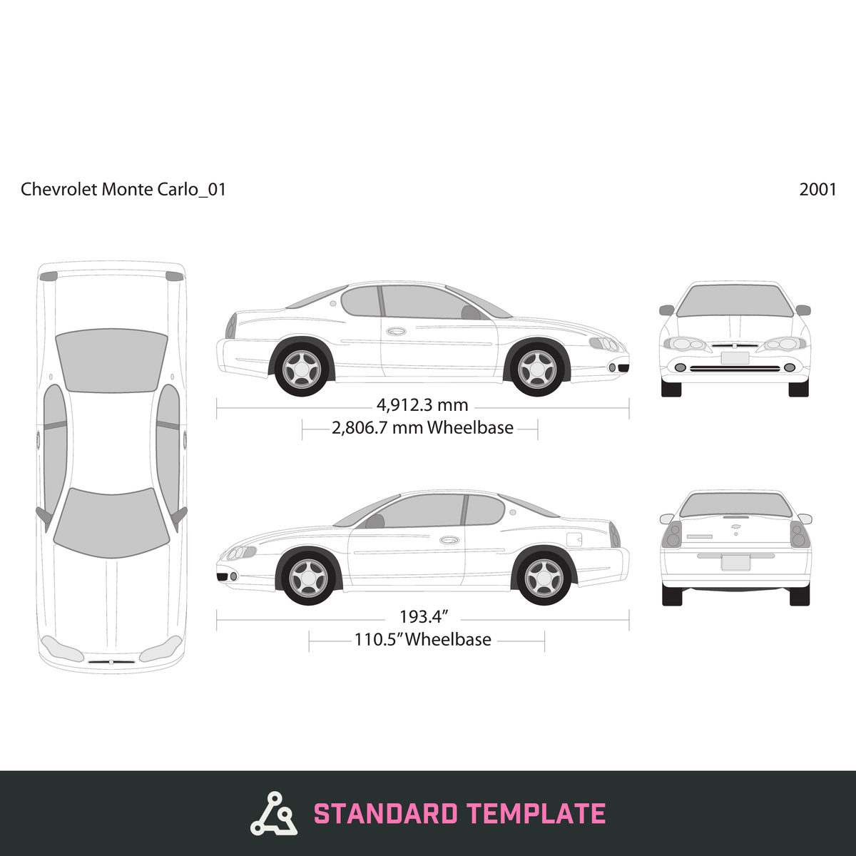2001 Chevy Montcarl vector wrap template, Design-Ready PDF - GravBase