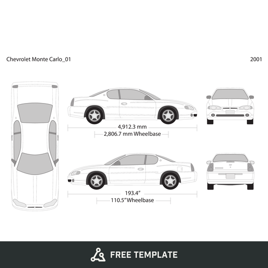 2001 Chevy Montcarl free vector vehicle wrap template - GravBase