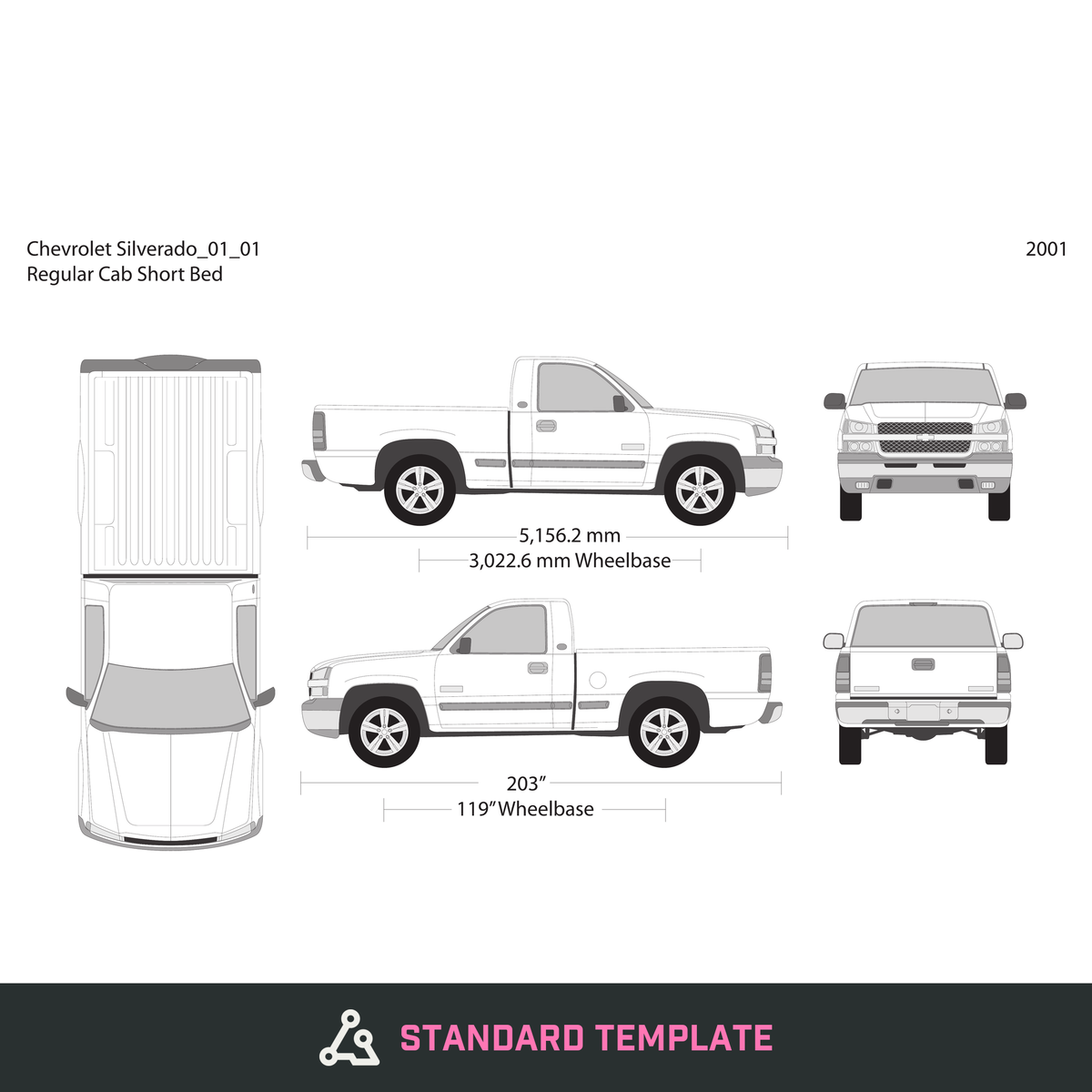 2001 Chevy Silverado 1500 vector wrap template V01, Design-Ready PDF - GravBase