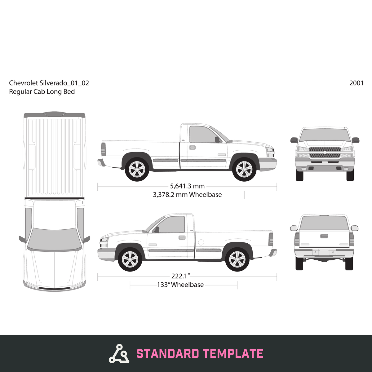 2001 Chevy Silverado 1500 vector wrap template V02, Design-Ready PDF - GravBase