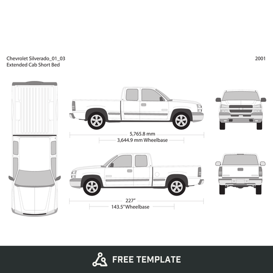 2001 Chevy Silverado 1500 free vector vehicle wrap template - GravBase