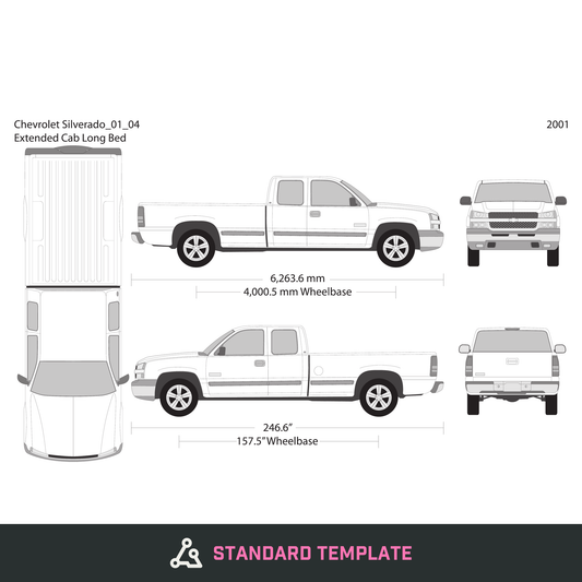 2001 Chevy Silverado 1500 vector wrap template V04, Design-Ready PDF - GravBase