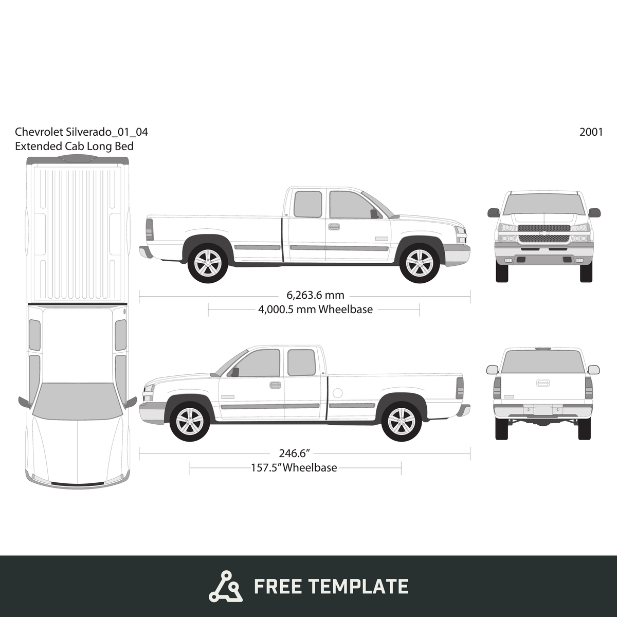 2001 Chevy Silverado 1500 free vector vehicle wrap template - GravBase