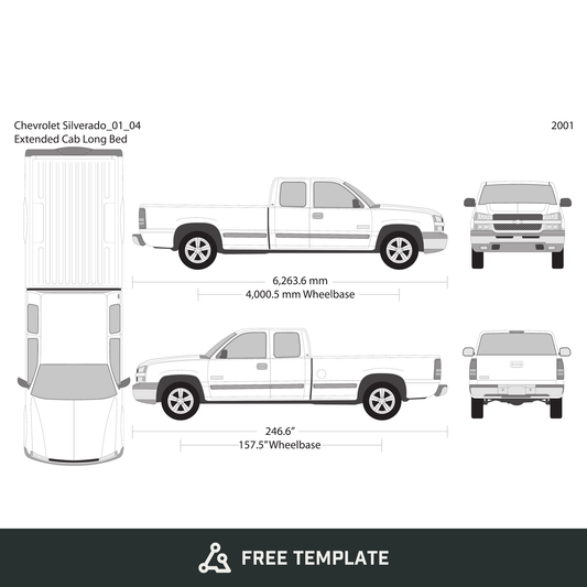 2001 Chevy Silverado 1500 free vector vehicle wrap template - GravBase