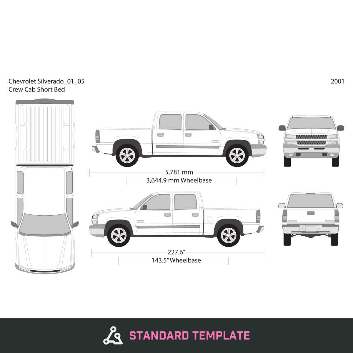 2001 Chevy Silverado 1500 vector wrap template V05, Design-Ready PDF - GravBase