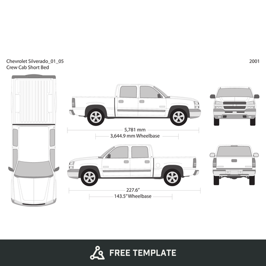 2001 Chevy Silverado 1500 free vector vehicle wrap template - GravBase
