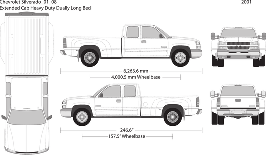 2001 Chevy Silverado 2500-3500 HD free vector vehicle wrap template - GravBase