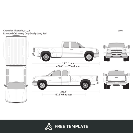 2001 Chevy Silverado 2500-3500 HD free vector vehicle wrap template - GravBase