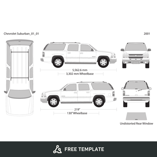 2001 Chevy Suburban free vector vehicle wrap template - GravBase