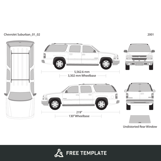 2001 Chevy Suburban free vector vehicle wrap template - GravBase