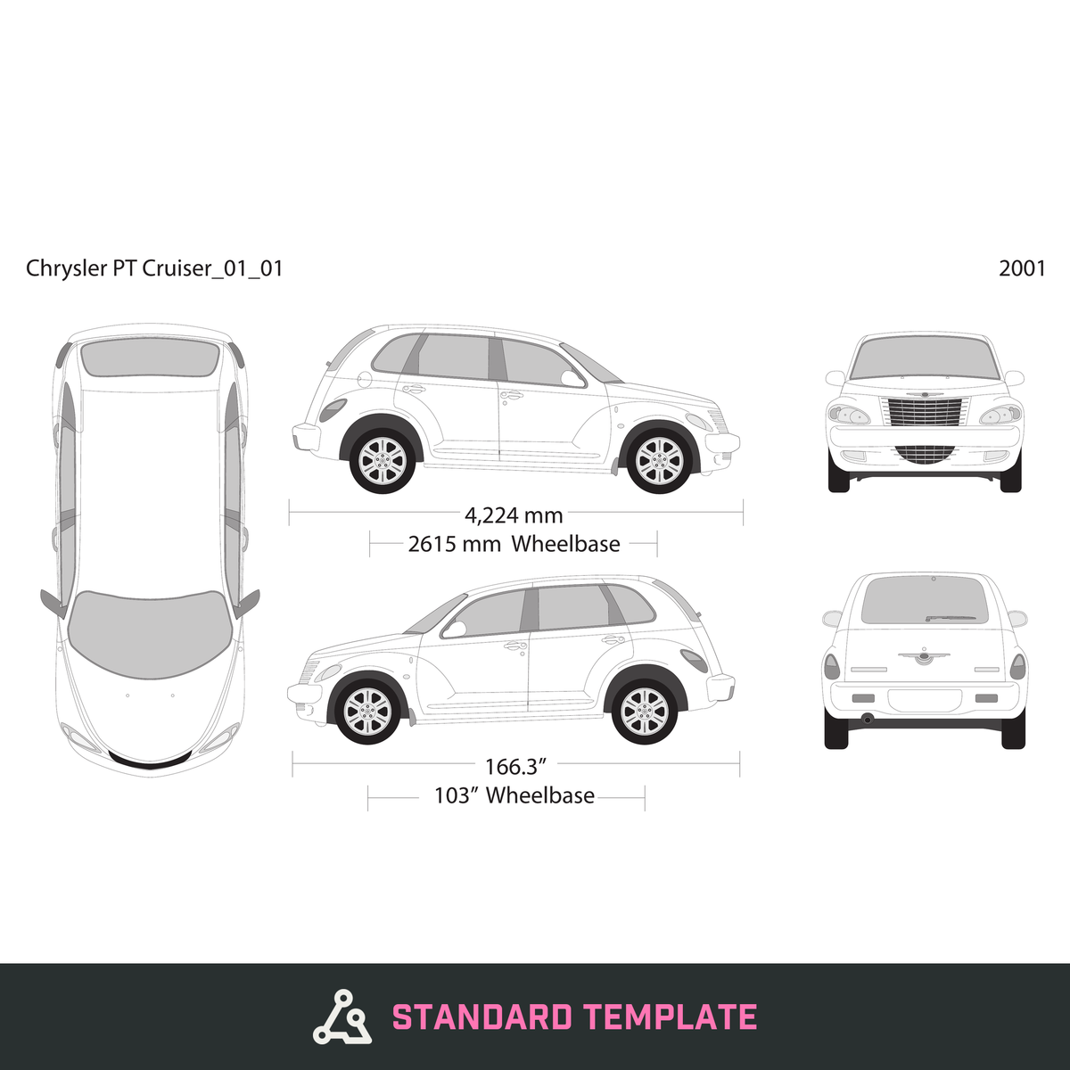2001 Chrysler PT Cruiser vector wrap template, Design-Ready PDF - GravBase