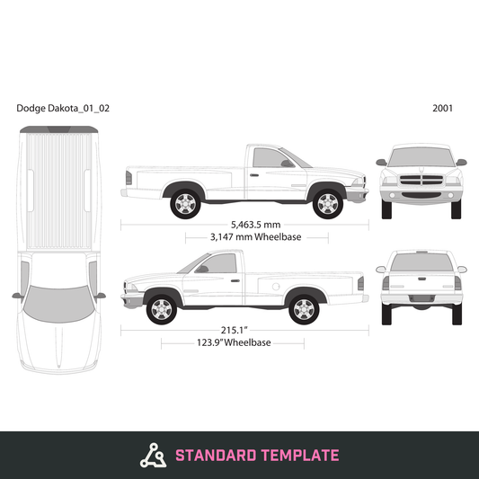 2001 Dodge Dakota vector wrap template V02, Design-Ready PDF - GravBase