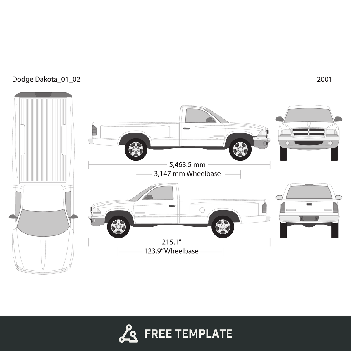 2001 Dodge Dakota free vector vehicle wrap template - GravBase
