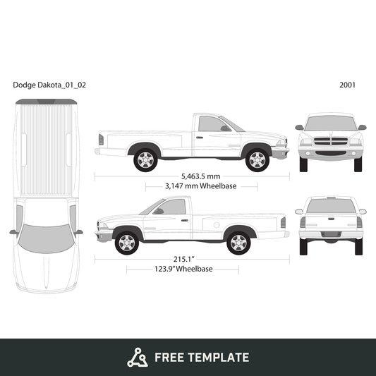 2001 Dodge Dakota free vector vehicle wrap template - GravBase