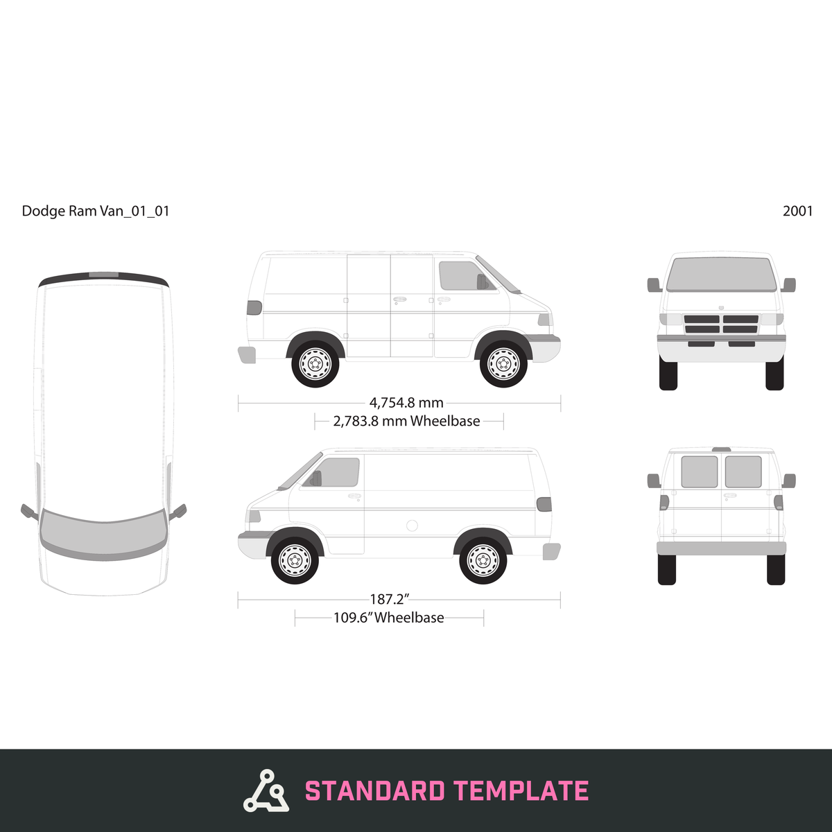 2001 Dodge Ram Van vector wrap template V01, Design-Ready PDF - GravBase