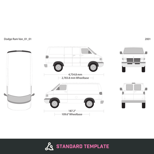 2001 Dodge Ram Van vector wrap template V01, Design-Ready PDF - GravBase
