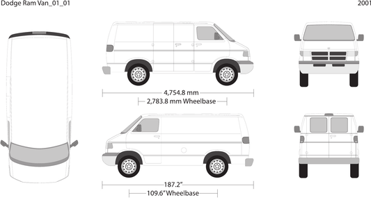 2001 Dodge Ram Van vector wrap template V01, Design-Ready PDF - GravBase