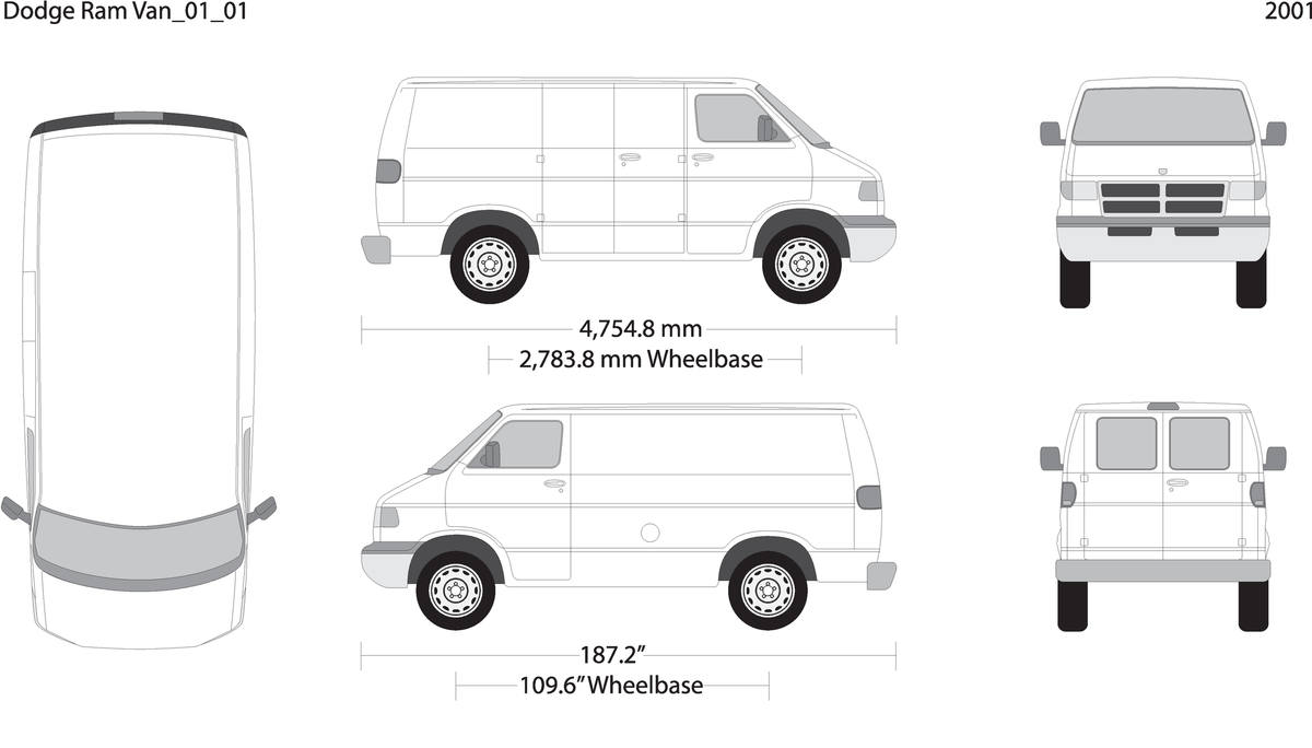 2001 Dodge Ram Van V01 Vehicle Wrap Template