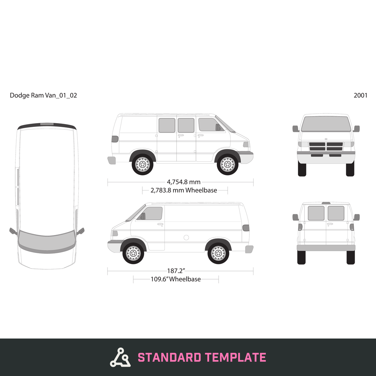 2001 Dodge Ram Van vector wrap template V02, Design-Ready PDF - GravBase