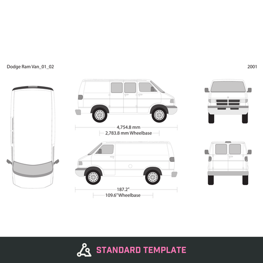 2001 Dodge Ram Van vector wrap template V02, Design-Ready PDF - GravBase
